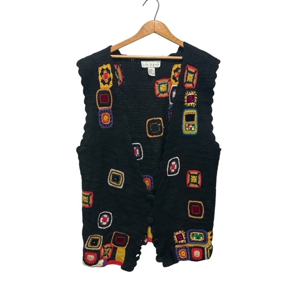 OOAK Vest Crochet Colorful Patterned Granny Squares Multicolor Patchwork Sz. XL